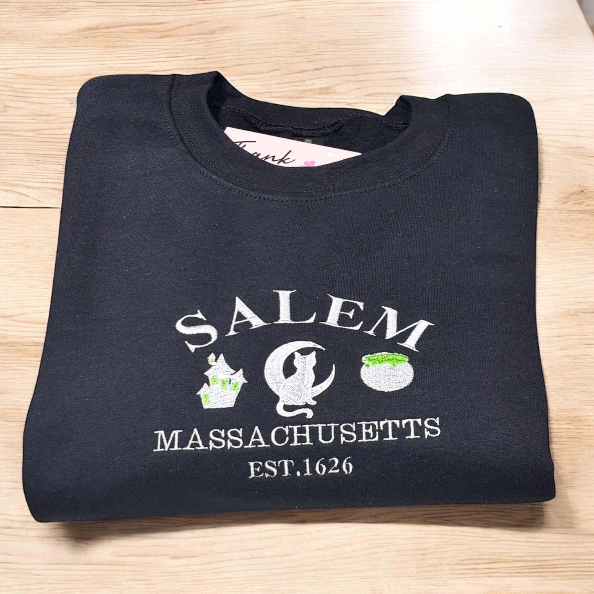 Salem Massachusetts halloween icon embroidered sweatshirt or hoodie. - Image 2