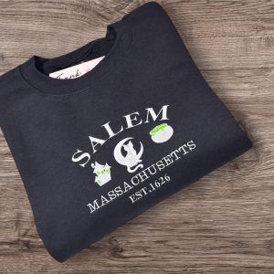 Salem Massachusetts halloween icon embroidered sweatshirt or hoodie.