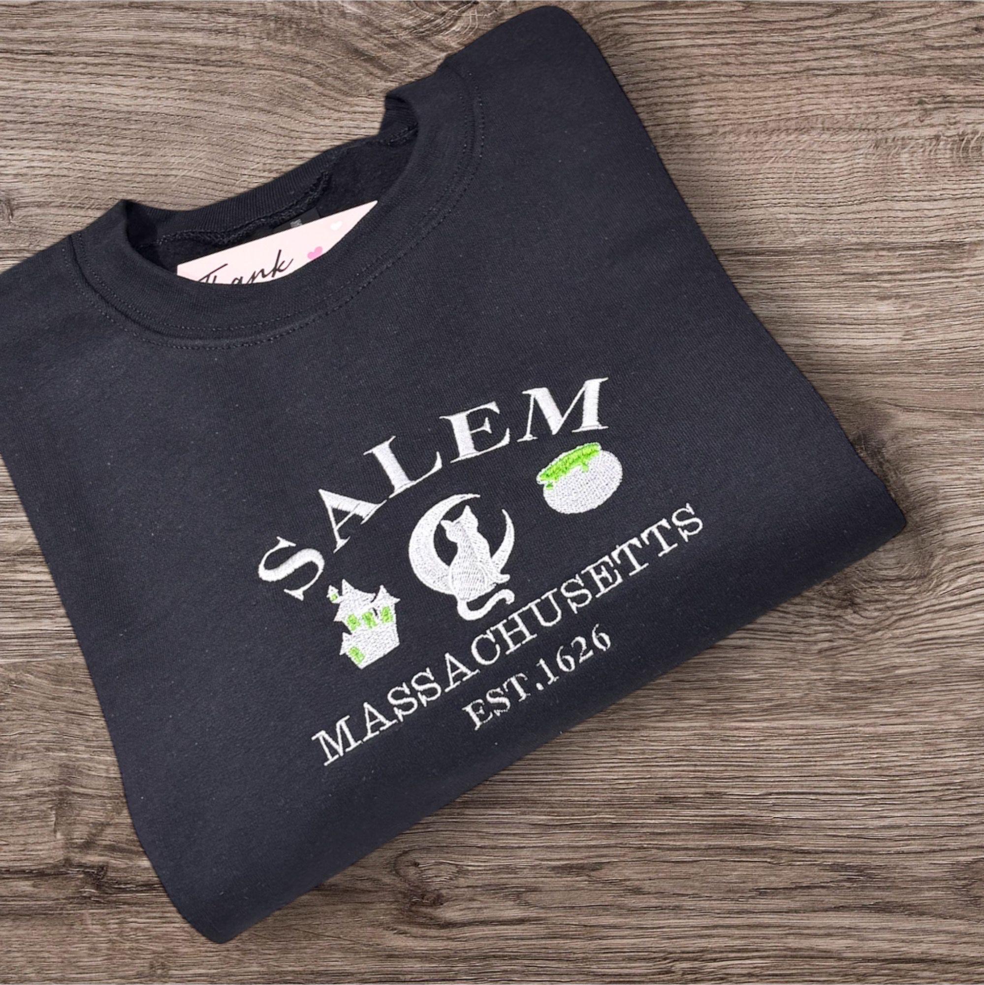 Salem Massachusetts halloween icon embroidered sweatshirt or hoodie.