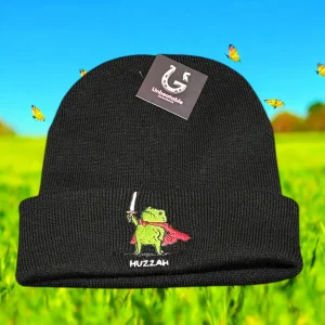 Embroidered Huzzah Wizard Frog Beanie Winter Hat.