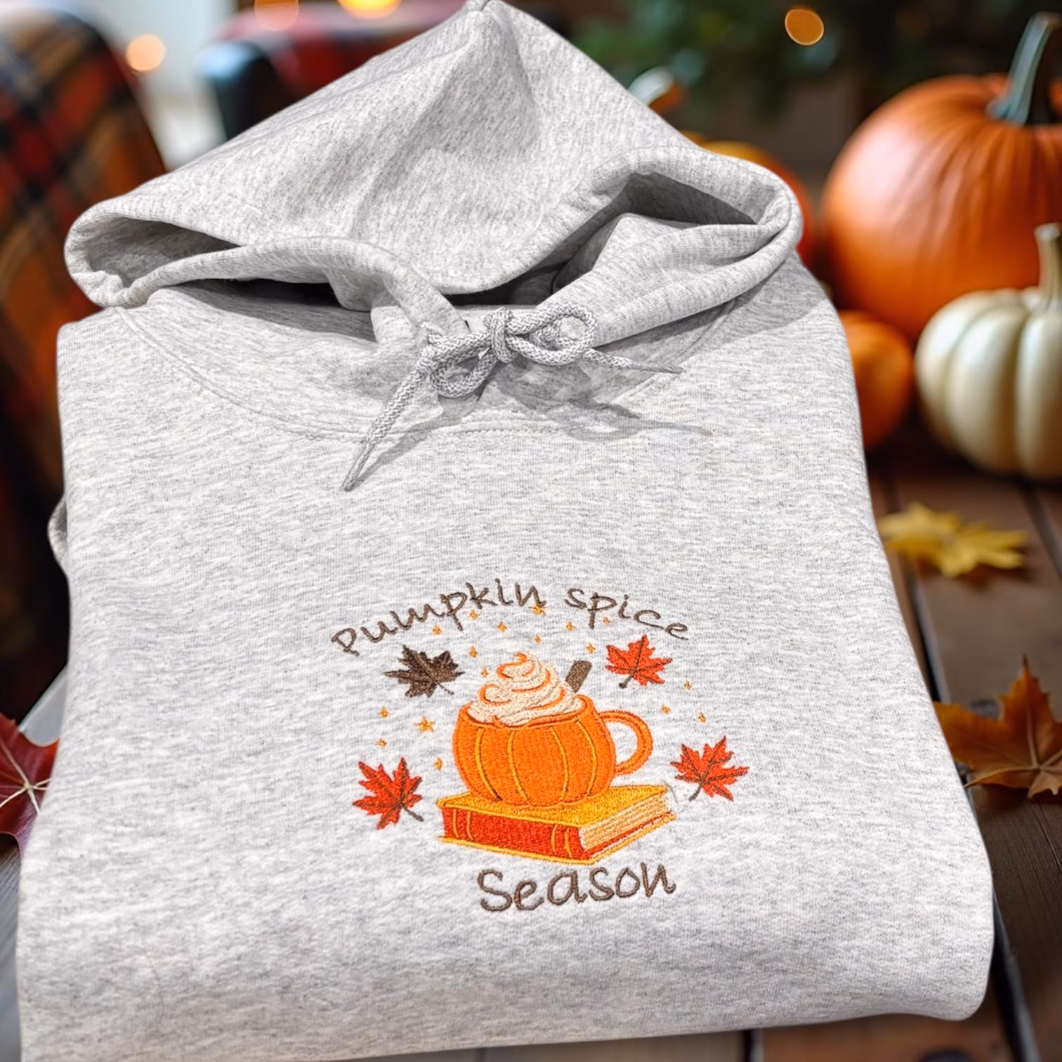Embroidered Pumpkin Spice Sweatshirt: Autumn Leaves Season Jumper - Image 5
