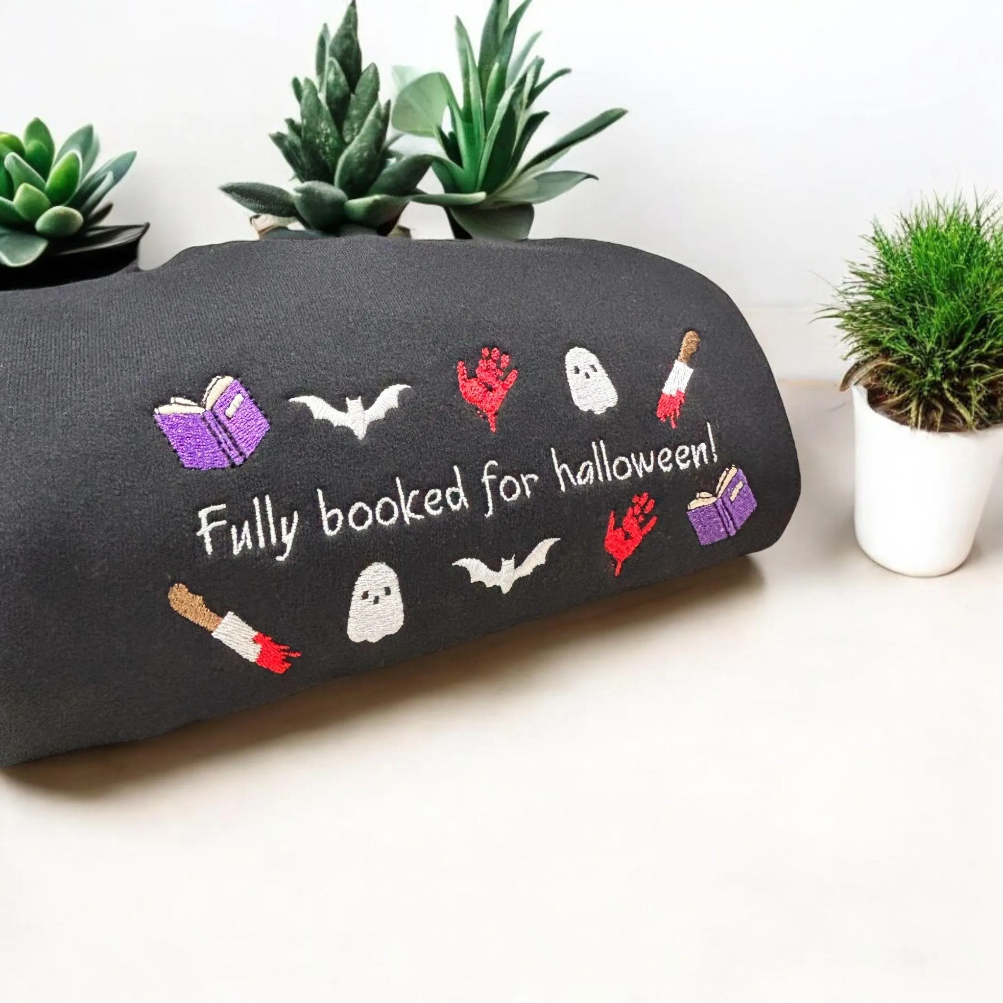 Fully Booked For Halloween, Embroidered Sweatshirt Or Hoodie. Reading hoodie, Bookish Halloween Gift. - Image 3