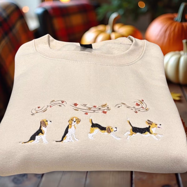 Beagle Dog Embroidered Sweatshirt Or Hoodie, Autumn Leaves. Dog Pet Lover Gift. - Image 2