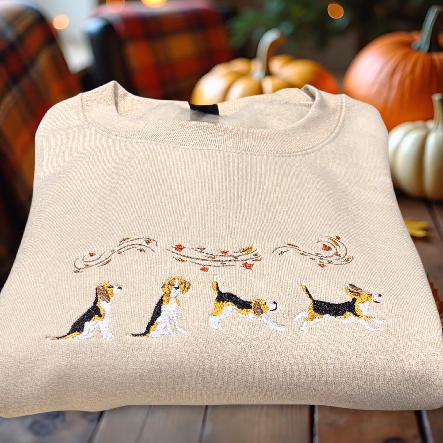 Beagle Dog Embroidered Sweatshirt Or Hoodie, Autumn Leaves. Dog Pet Lover Gift. - Image 2