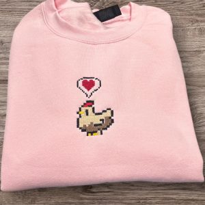 Pixel Chicken Love heart Embroidered Sweatshirt or hoodie- Stardew Valley Gamers Gift.