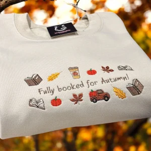 Embroidered Fully Booked For Autumn/Fall Sweatshirt: Cosy Crew Neck Jumper