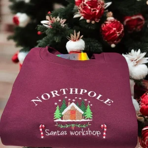 North Pole, Santas Workshop, Personalised Christmas Embroidered children’s Sweatshirt.