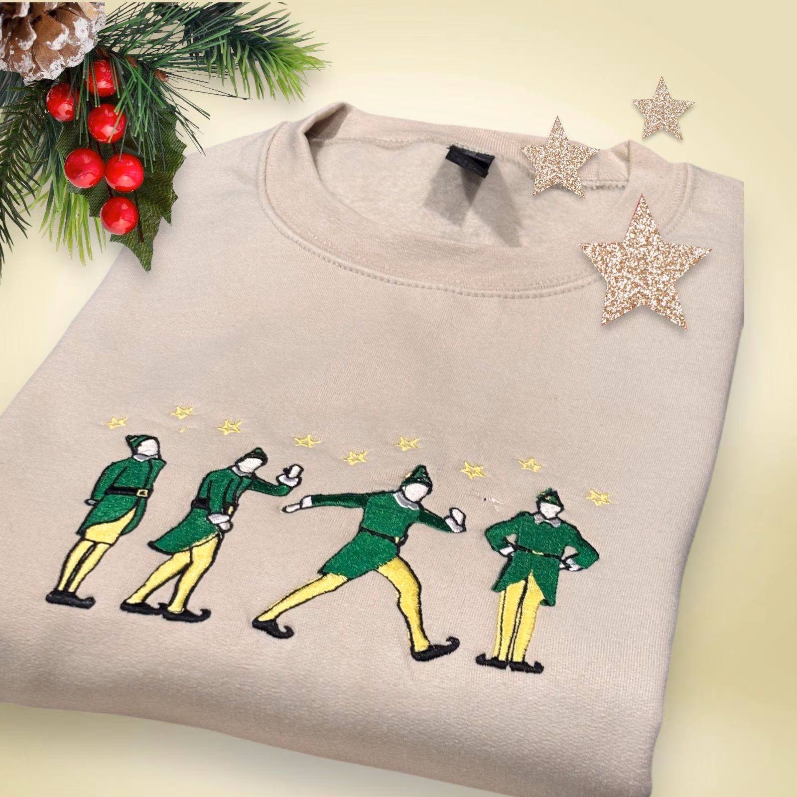 Embroidered Children’s Elf Christmas Jumper. - Image 2