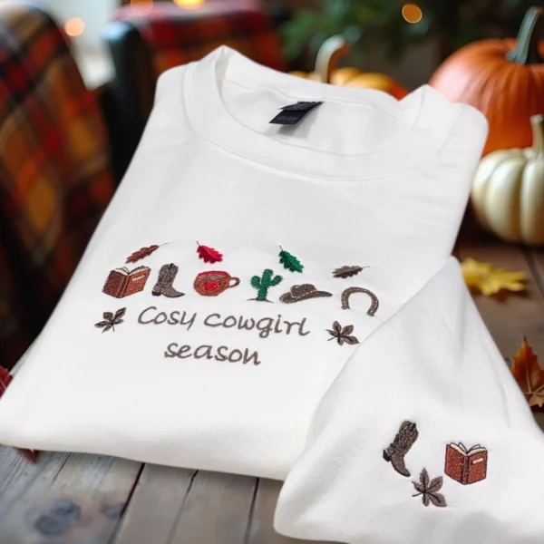 Cosy Cowgirl Season, Autumn, Fall Embroidered Western Sweatshirt Or Hoodie. - Image 2
