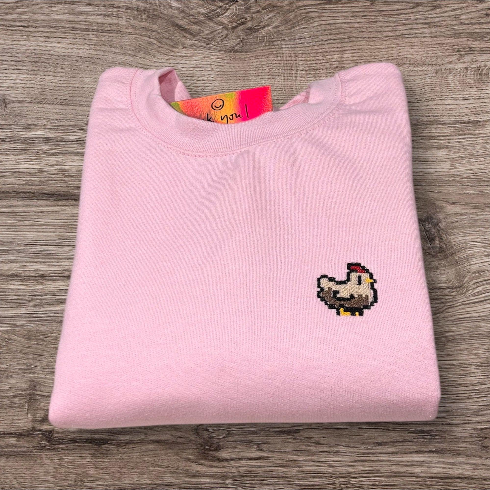 Pixel Chicken Embroidered Sweatshirt Or Hoodie - Stardew Valley Gaming Gift.