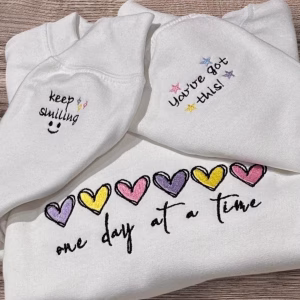 Embroidered Positive Mind Sweatshirt: Keep Smiling Sleeve Embroiderey, Mental Health Hoodie.