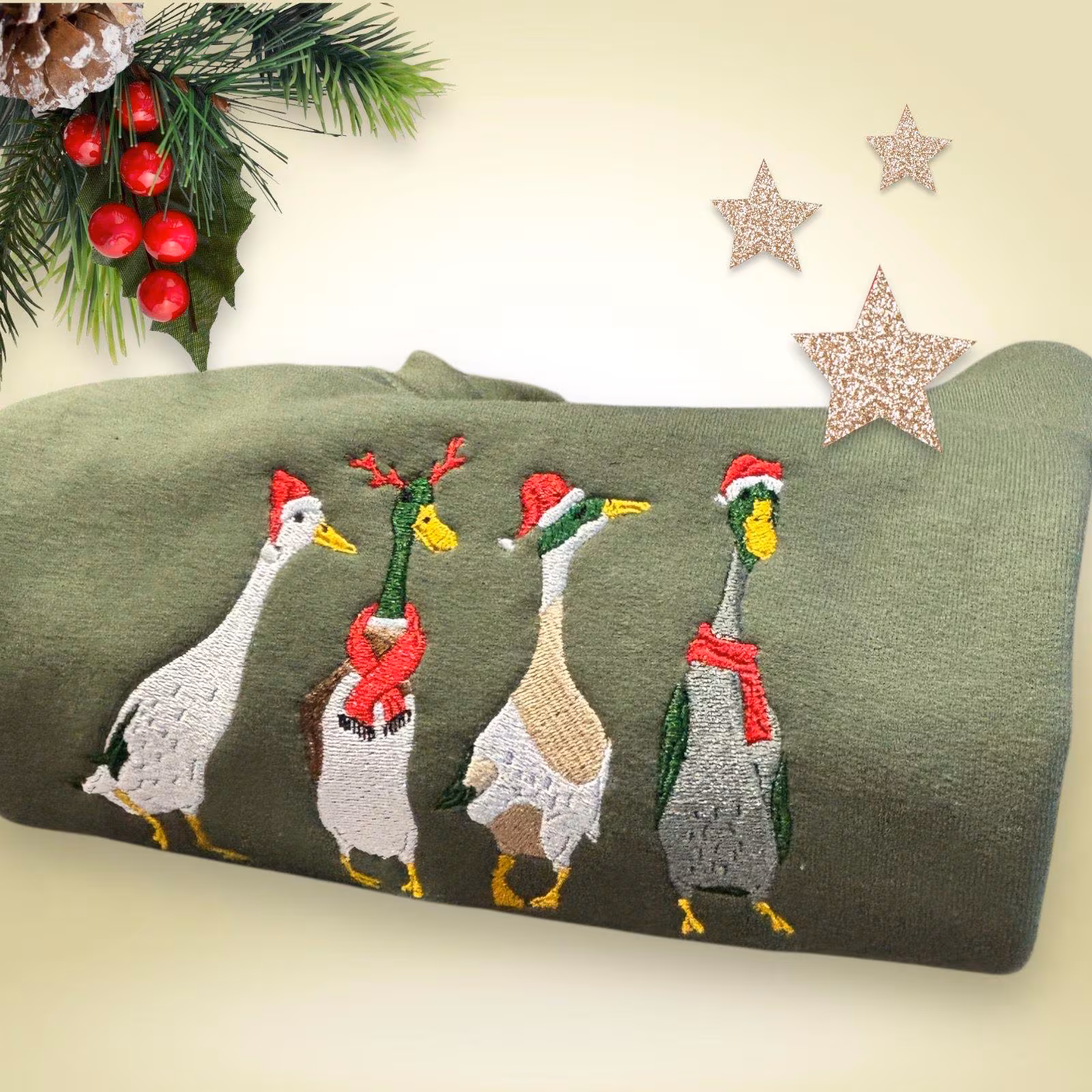 Embroidered Christmas Ducks Sweatshirt Or Hoodie. - Image 5