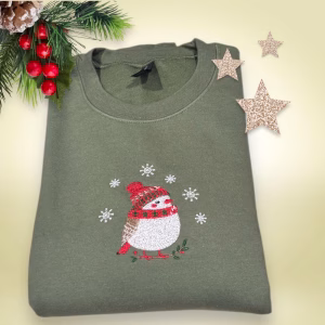 Embroidered Christmas Robin Sweatshirt Or Hoodie.