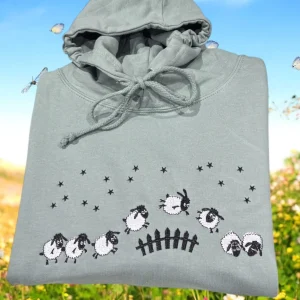 Embroidered Sheep Sweatshirt: Animal Lover Lamb Crew Neck