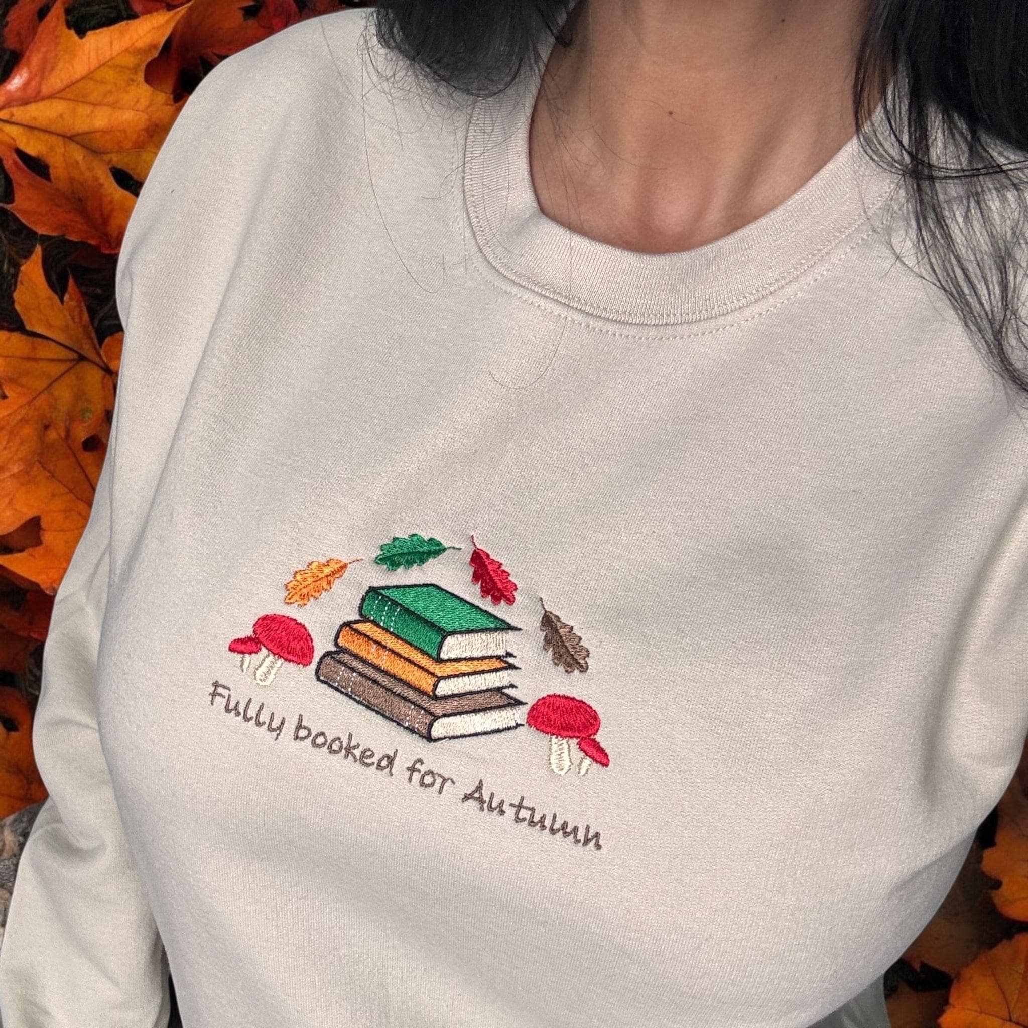 Embroidered Fully Booked For Autumn/Fall Sweatshirt: Cosy Crew Neck Jumper - Image 6