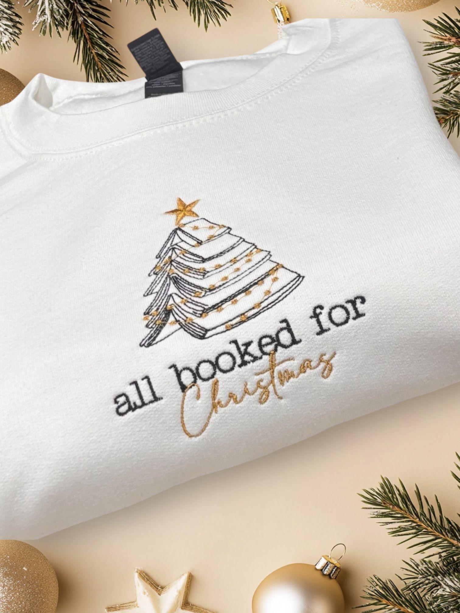 All Booked For Christmas, Embroidered Sweatshirt Or Hoodie. Reading hoodie, Bookish Christmas Gift. - Image 2
