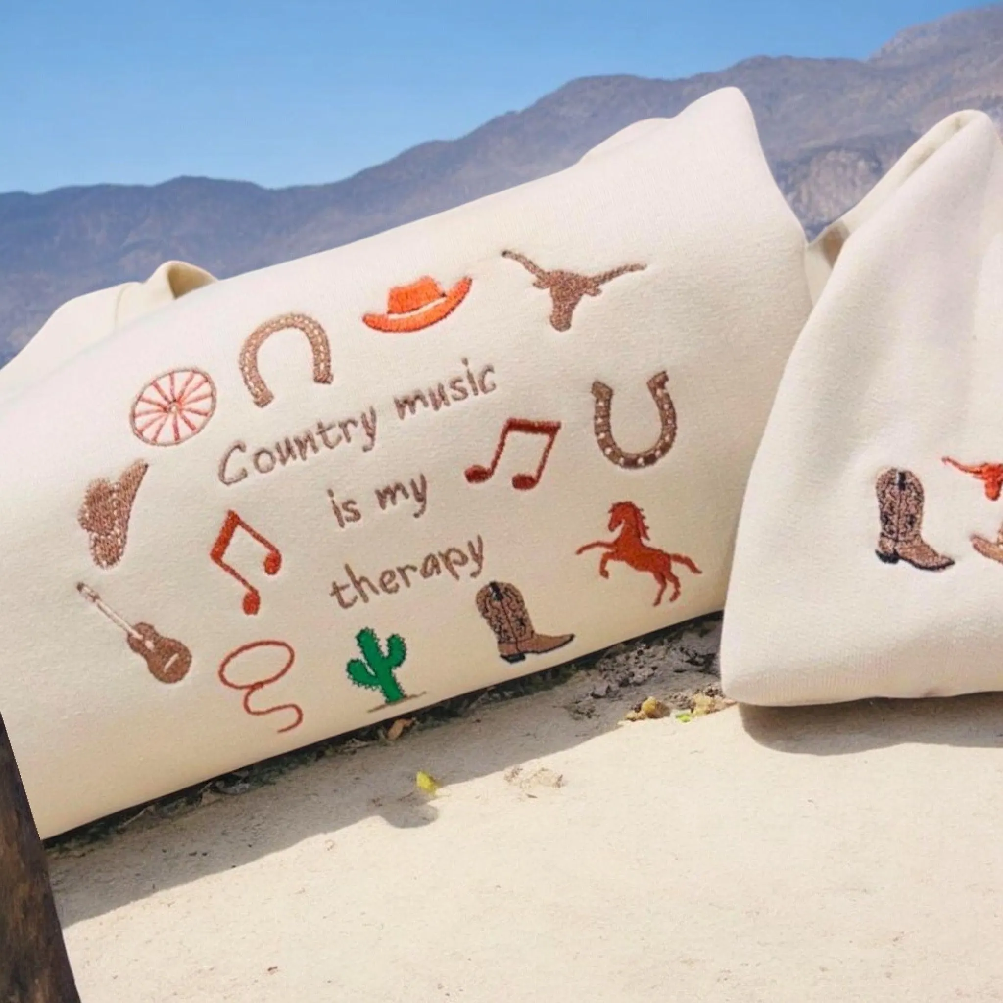 Country Music Is My Therapy, Embroidered Sweatshirt Or Hoodie. - Image 5