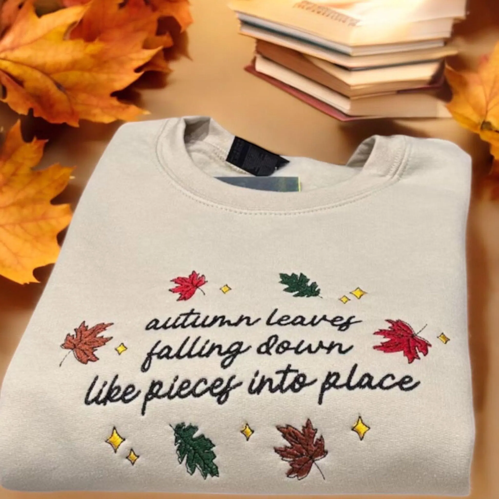 Embroidered Autumn Leaves Sweatshirt: Cosy Crew Neck Jumper - Image 6