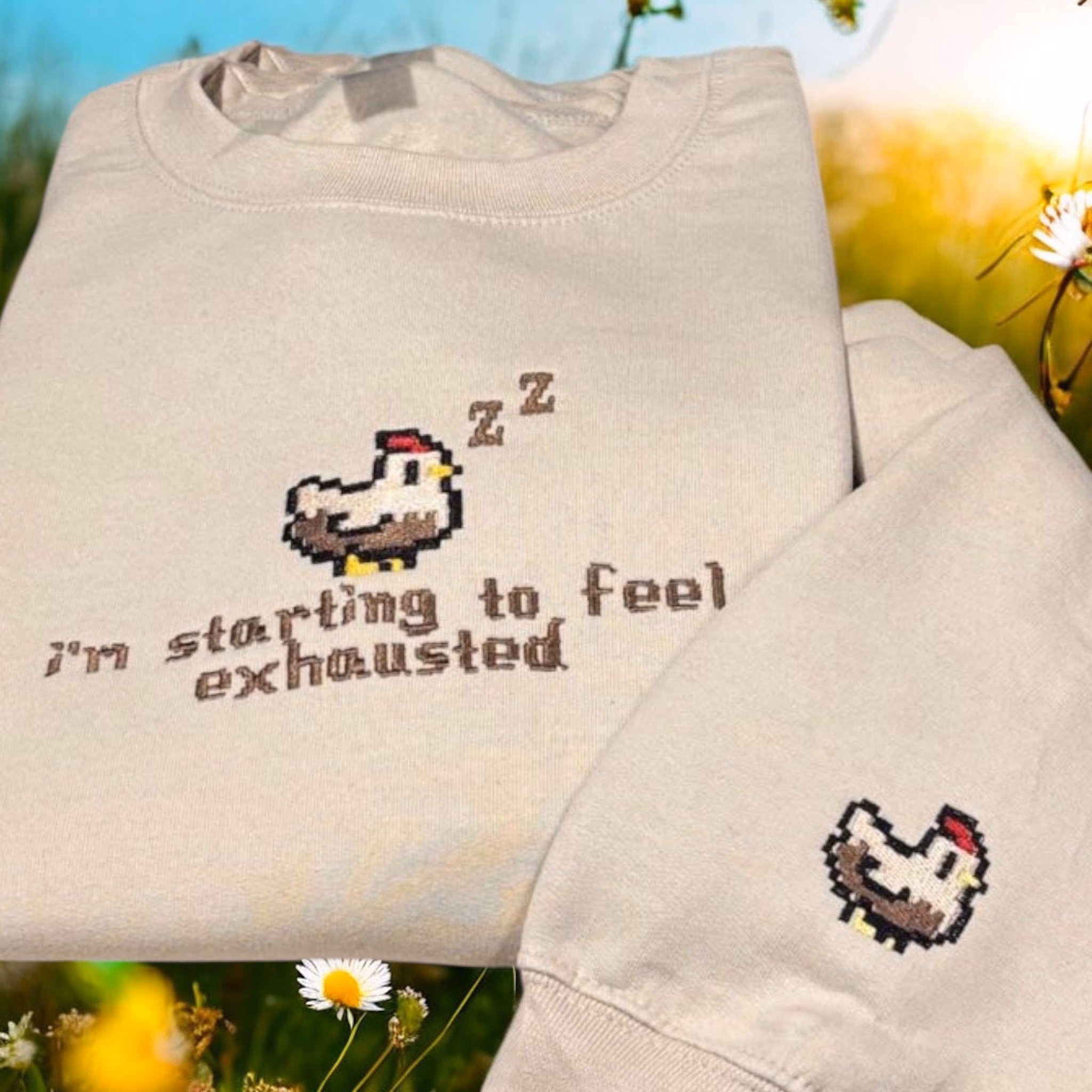 Embroidered i’m Starting To Feel Exhausted Sleepy Chicken Sweatshirt or hoodie. - Image 10