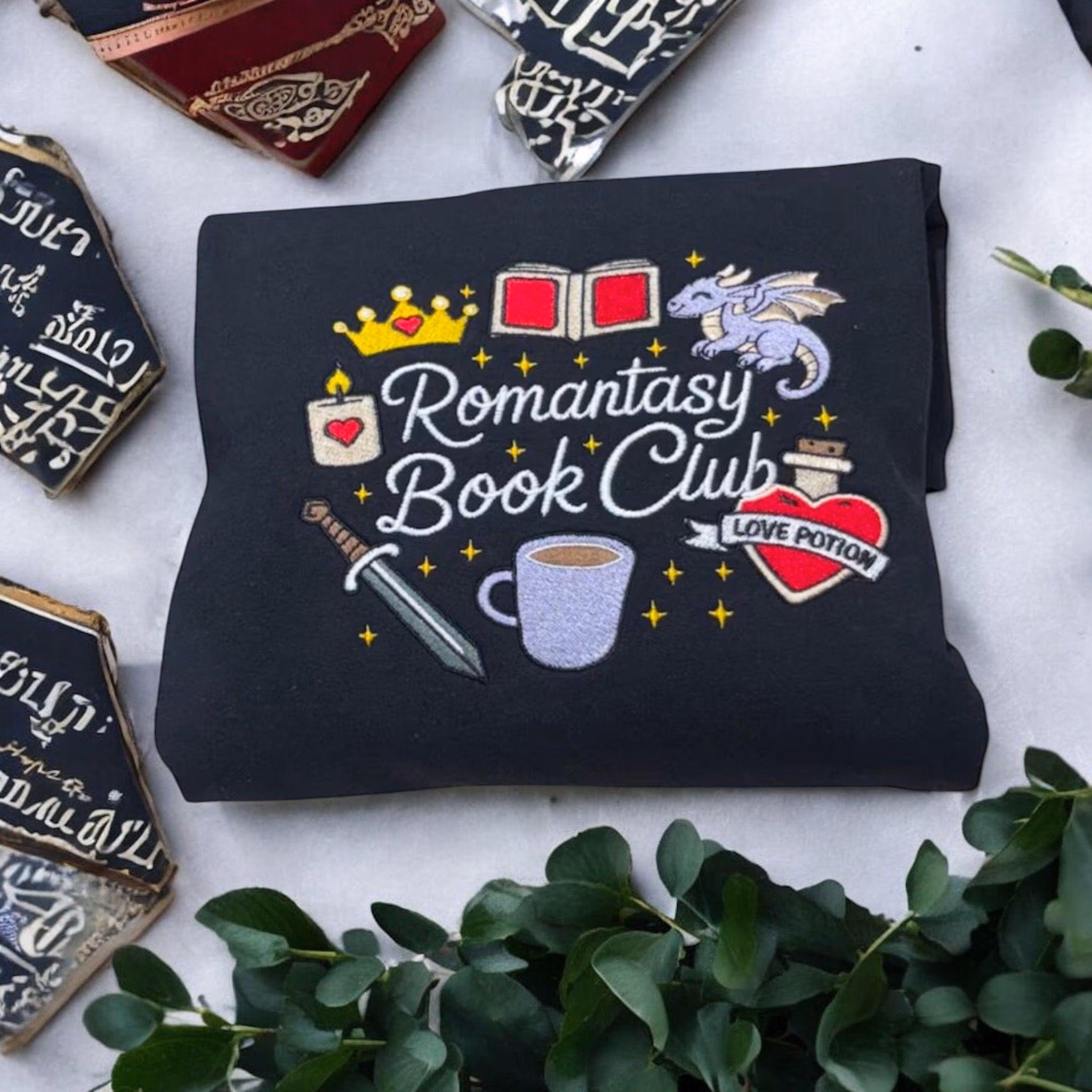 Embroidered Romantasy Book Club Sweatshirt: Cozy Bookworm Hoodie - Image 5