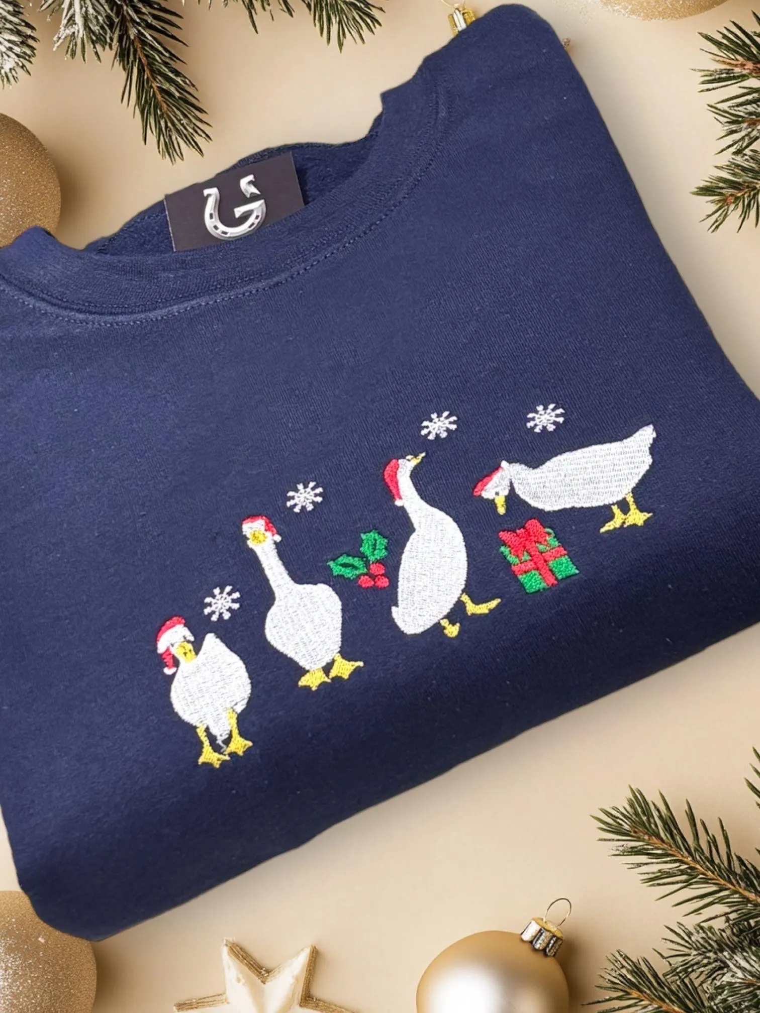 Embroidered Christmas Geese/Funny Goose Sweatshirt Or Hoodie. - Image 3