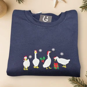 Embroidered Christmas Geese/Funny Goose Sweatshirt Or Hoodie.