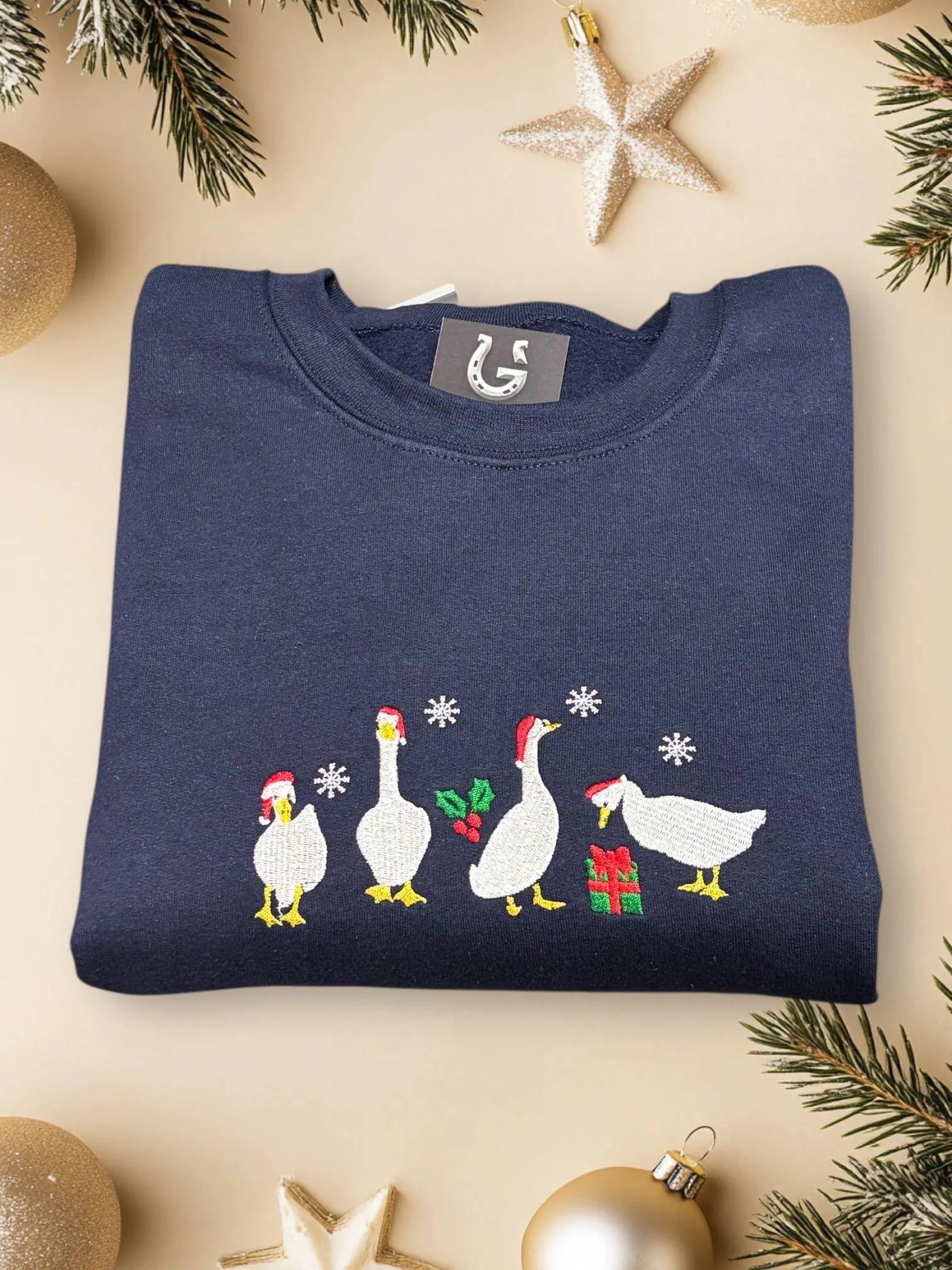 Embroidered Christmas Geese/Funny Goose Sweatshirt Or Hoodie.