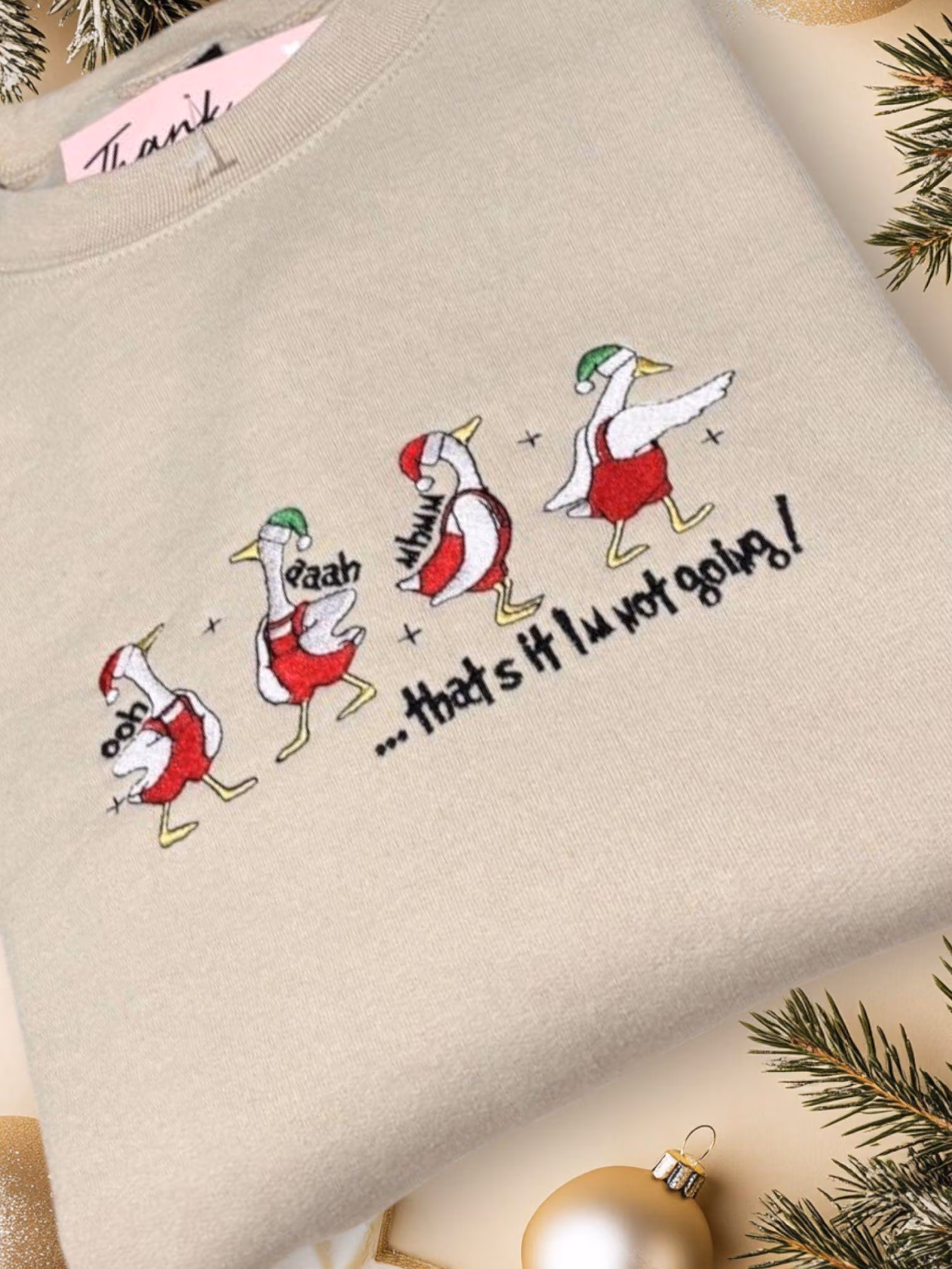 Embroidered Goose Christmas Sweatshirt: Funny Festive Jumper - Image 2