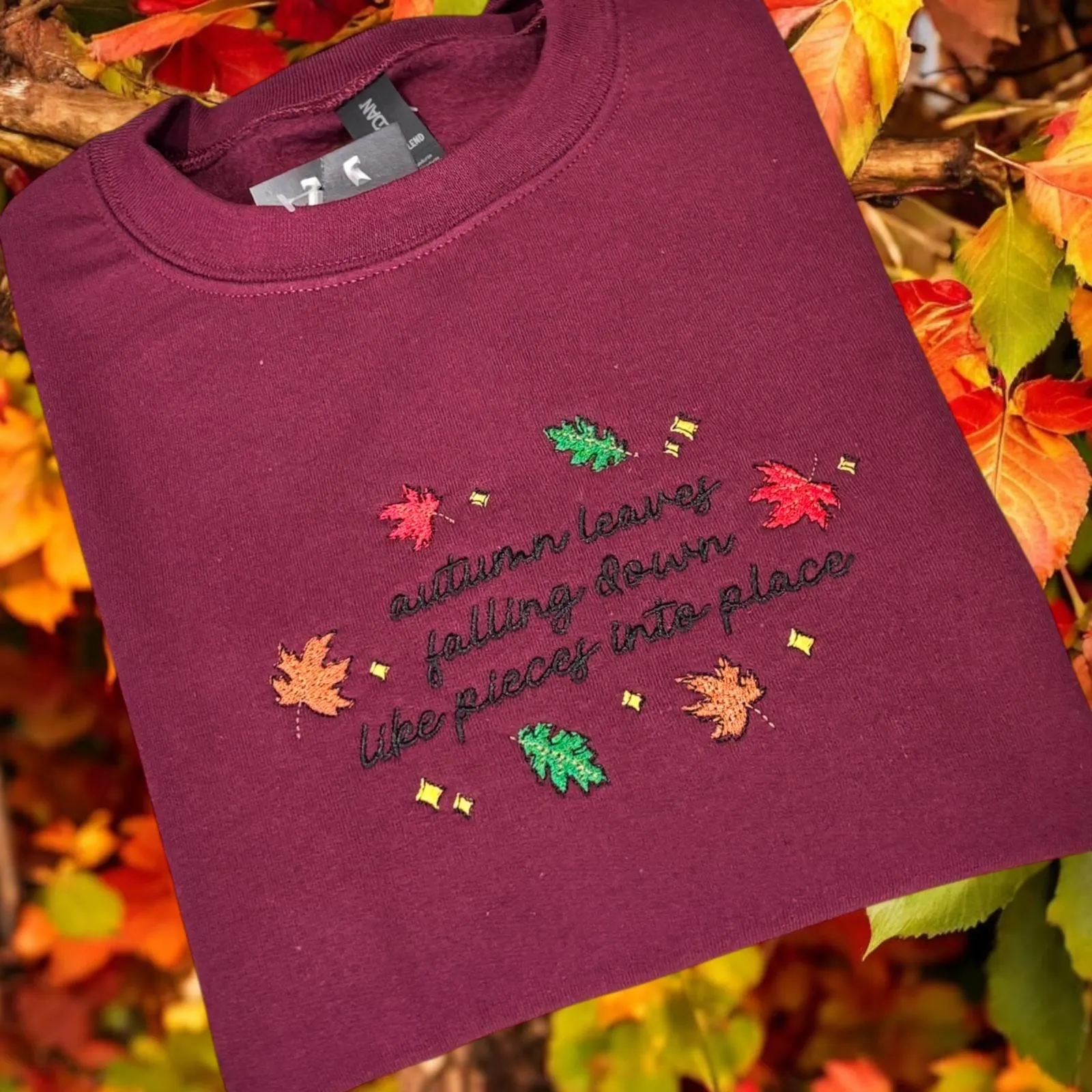 Embroidered Autumn Leaves Sweatshirt: Cosy Crew Neck Jumper - Image 5