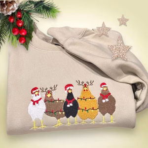 Embroidered Christmas Chickens Sweatshirt Or Hoodie.