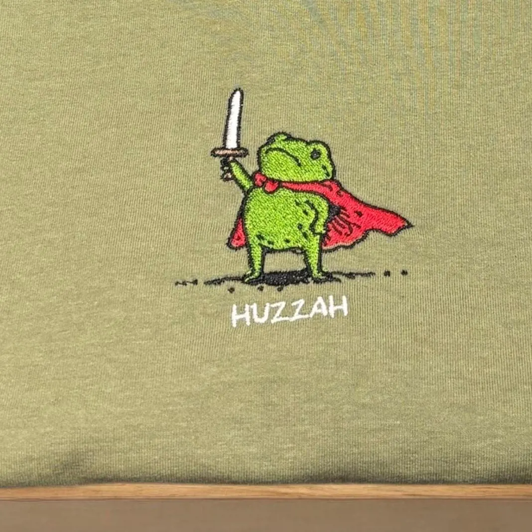 Embroidered Medieval Frog Sweatshirt: Huzzah Frog with Sword - Image 3