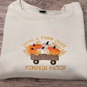 Pumpkin Patch Farm Fresh Embroidered Sweatshirt Or Hoodie.