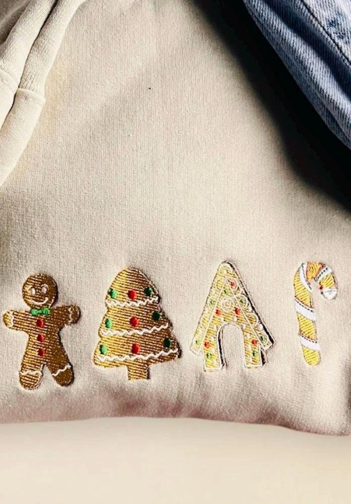 Embroidered Gingerbread Christmas Sweatshirt: Unisex Festive Jumper - Image 2