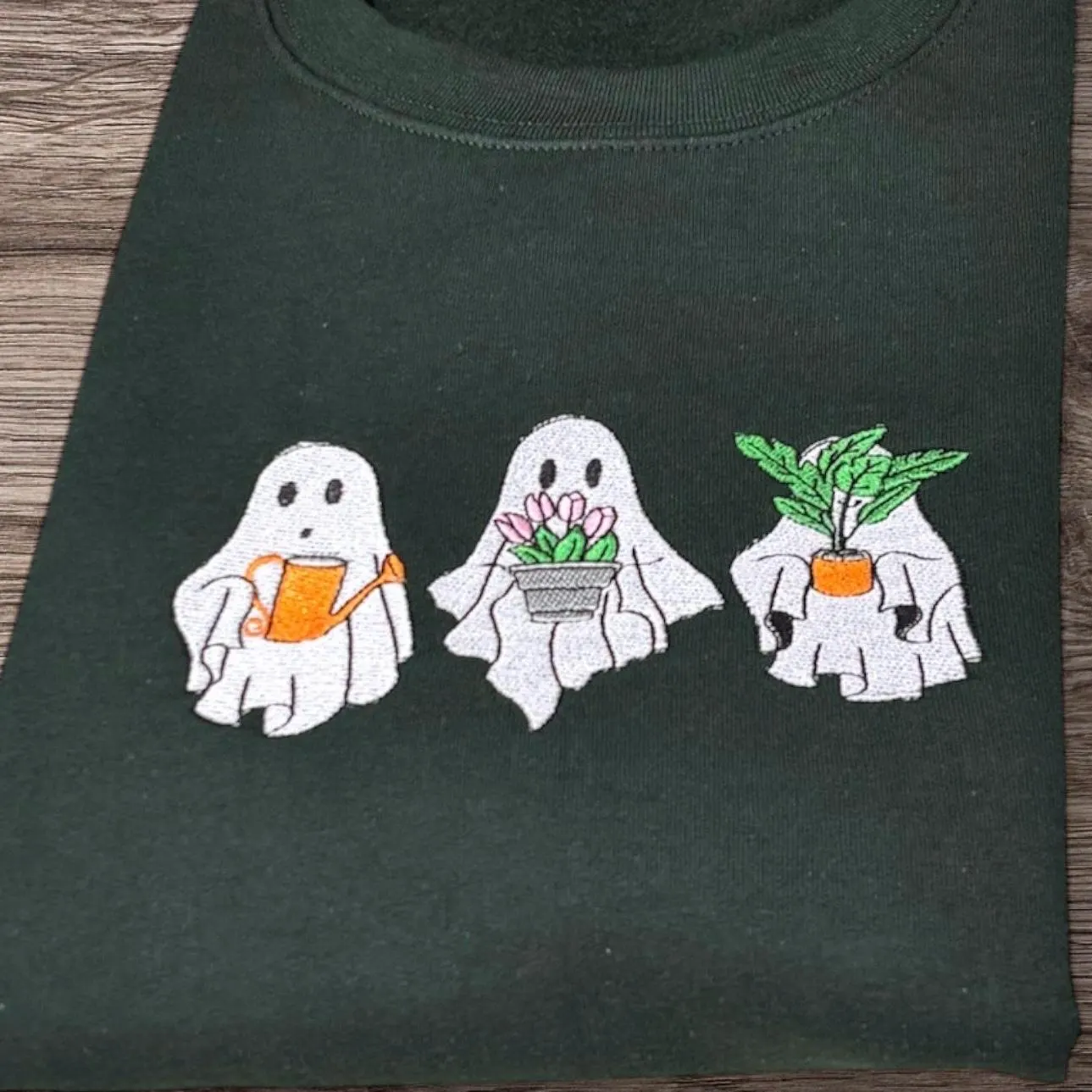 Embroidered Spooky Ghost Plant Sweatshirt: Halloween Pullover - Image 3