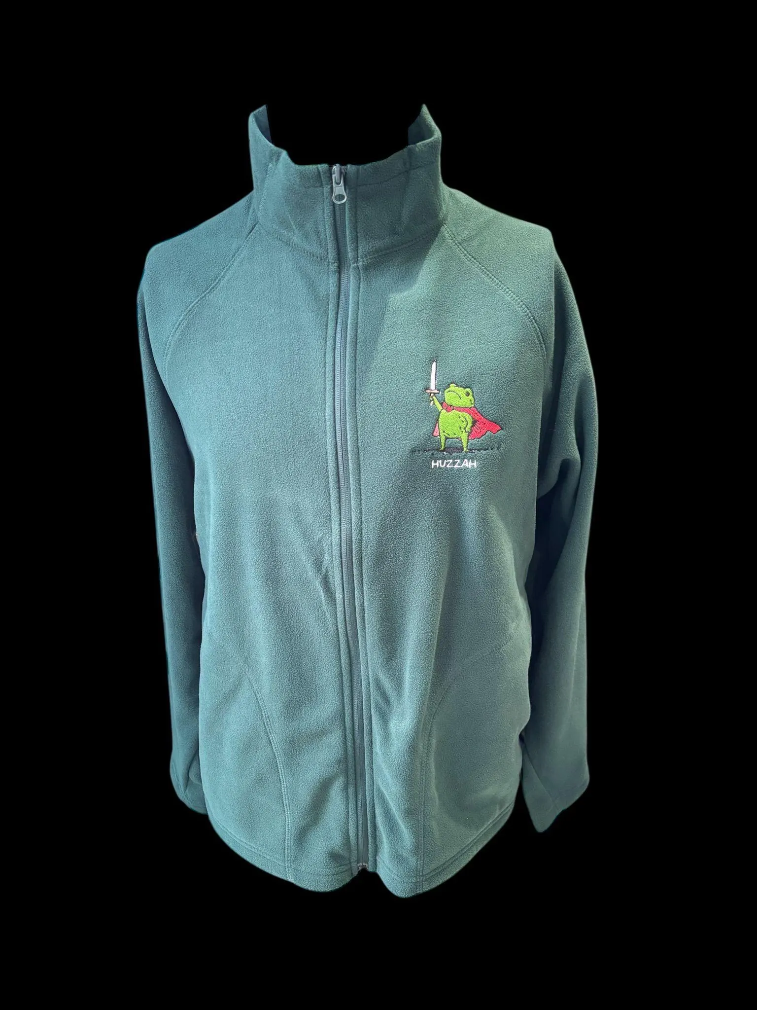 Embroidered Medieval Frog Fleece Full Zip Jacket: Huzzah Frog with Sword - Image 6