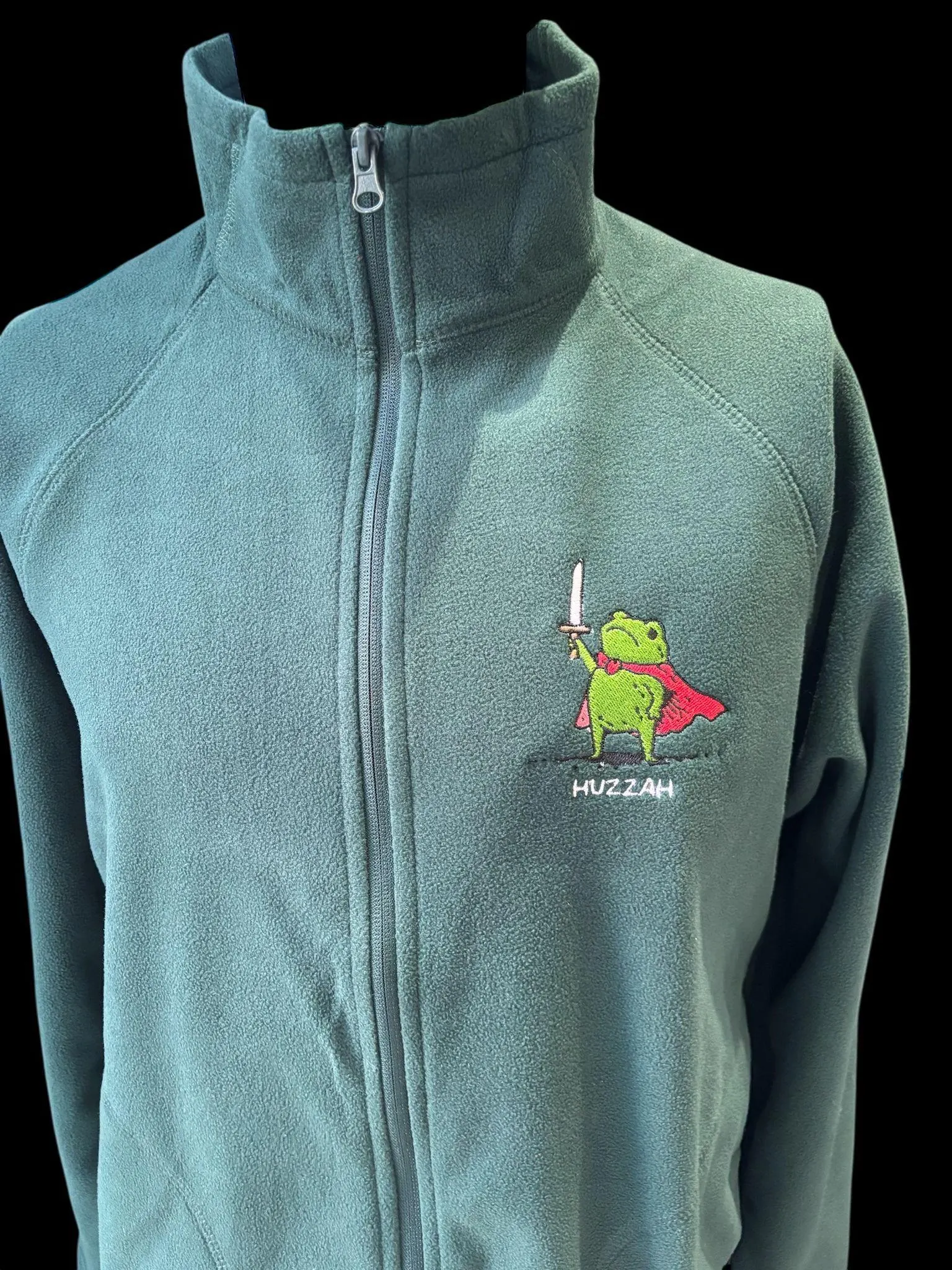 Embroidered Medieval Frog Fleece Full Zip Jacket: Huzzah Frog with Sword - Image 5