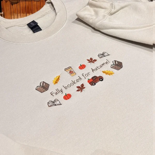 Embroidered Fully Booked For Autumn/Fall Sweatshirt: Cosy Crew Neck Jumper - Image 2