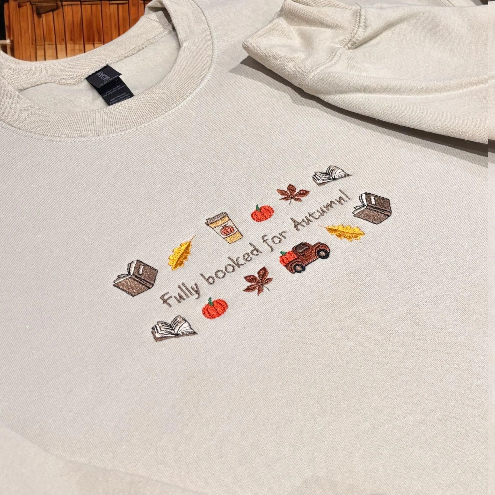 Embroidered Fully Booked For Autumn/Fall Sweatshirt: Cosy Crew Neck Jumper - Image 2
