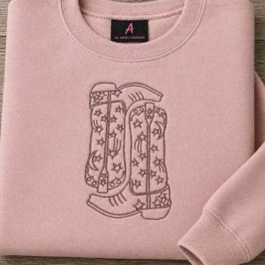 Embroidered Cowboy Boots Sweatshirt: Western Cowgirl Clothing