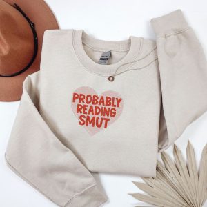 Embroidered "Probably Reading Smut" Sweatshirt - Pink Heart Bookworm Jumper