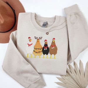 Embroidered Christmas Chickens Sweatshirt Or Hoodie.