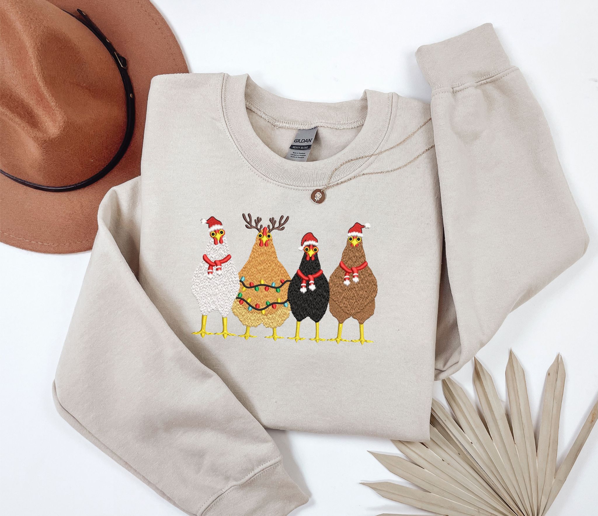 Embroidered Christmas Chickens Sweatshirt Or Hoodie.
