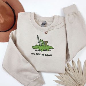 Embroidered we ride at dawn frog riding Crocodile sweatshirt