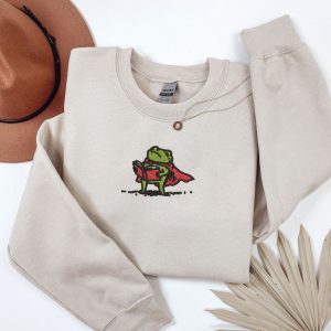 Embroidered reading frog sweatshirt