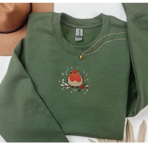 Embroidered Christmas Robin Sweatshirt