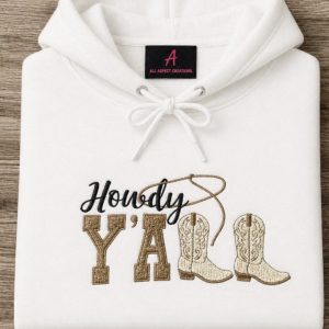 Embroidered Cowboy Boots Sweatshirt Howdy Y'all Western Style