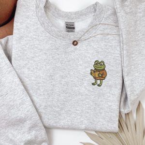 Embroidered cute reading frog sweatshirt