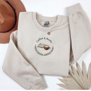 Embroidered coffee and books sweatshirt