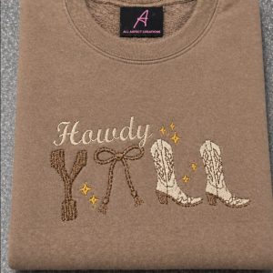 Embroidered Howdy y'all cowboy boots sweatshirt.