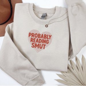 Embroidered "Probably Reading Smut" Sweatshirt - Pink Heart Bookworm Jumper